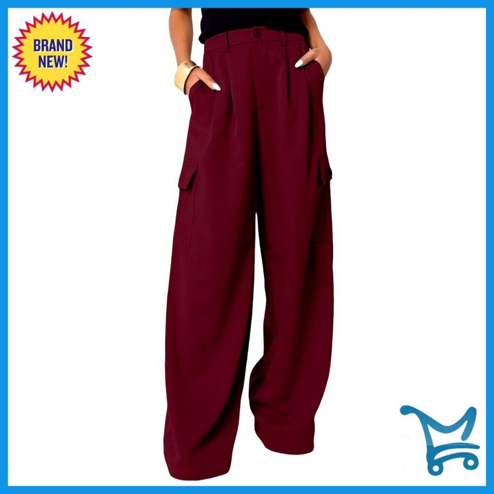 High Waisted Wide Leg Cargo Pants with 4 Pockets Casual Work Wear